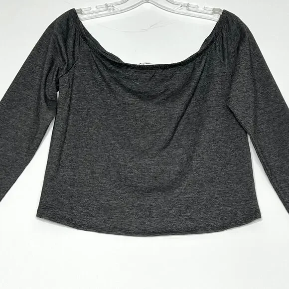 BP Long Sleeve Off The Shoulder Fitted Crop Top Grey Womens XL - Picture 5 of 11